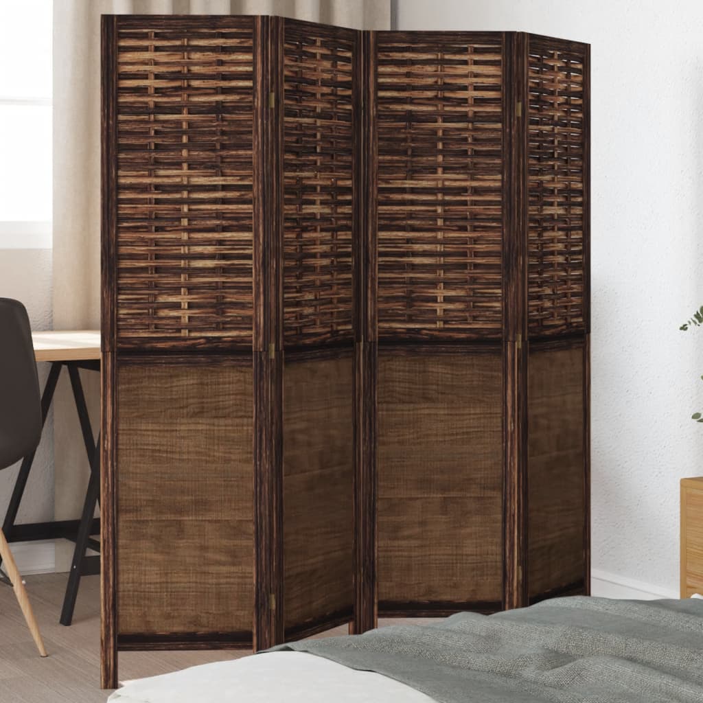 Room Divider 4 Panels Dark Brown Solid Wood Paulownia